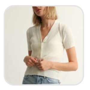 Almina Concept Short Sleeve V Neck Ribbed Knit